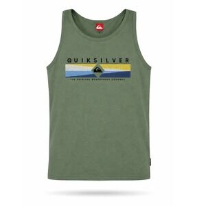 Quiksilver Mens Graphic Tank Top Olive Green Cotton Surf Beach Shirt Small